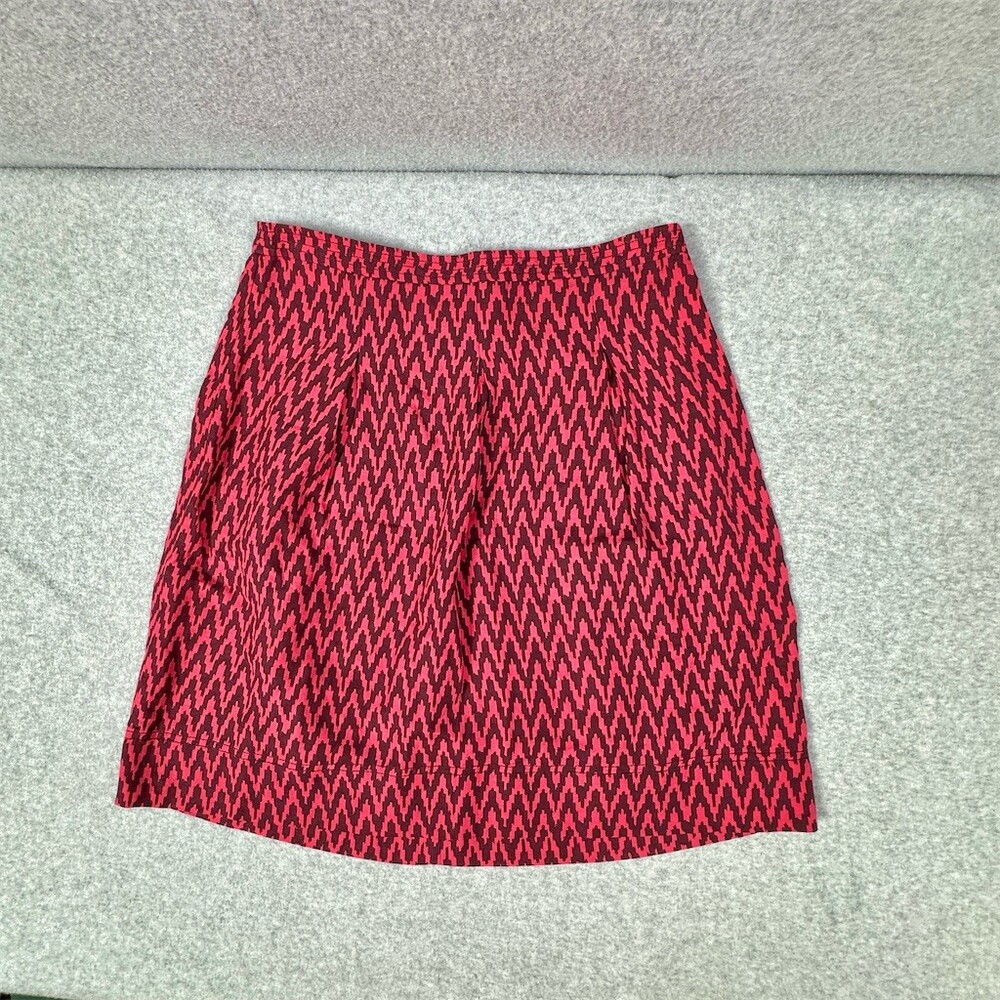 LOFT Skirt Womens Linen Blend Size 4 Pink Burgundy Ikat Chevron A-Line